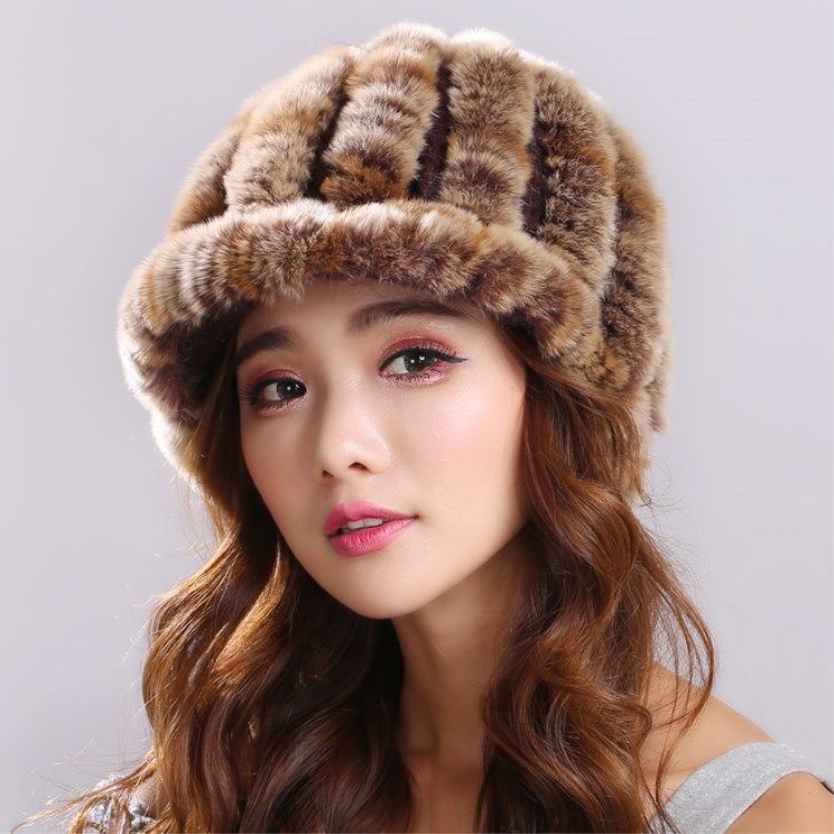 Fur Rabbit Fur Hat for Women Winter Middle-aged and Elderly Women Rex Rabbit Fur Thick Warm Duckbill Hat Ear Protection Mother Hat