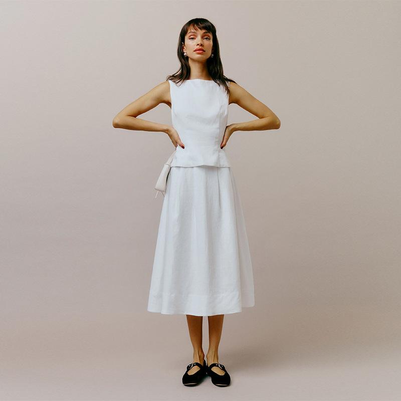 Spot 838 Ouyang Nana, the same summer new 2024 solid color linen sleeveless professional suit two-piece set XS белый