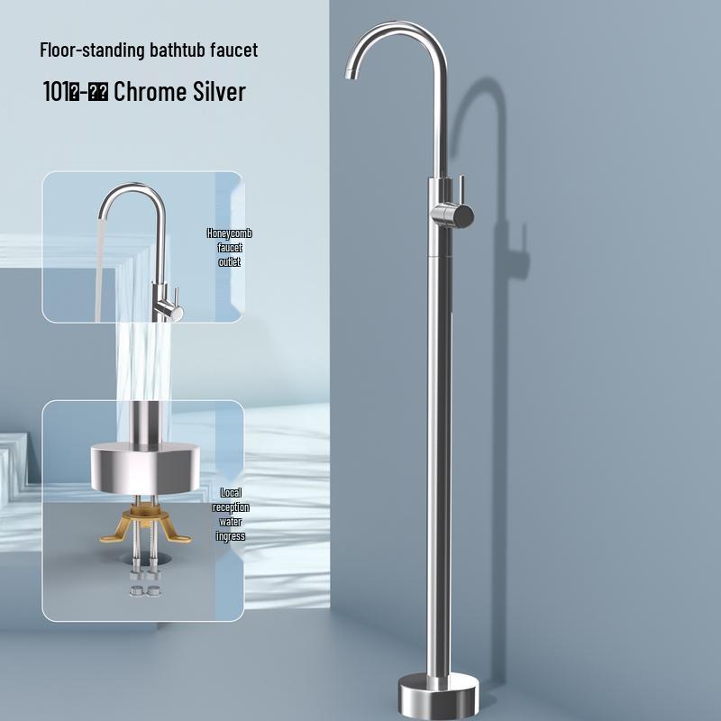Chrome Silver Floor-Standing Bathtub Faucet with Handheld Shower