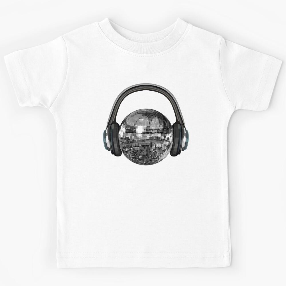 Silver Disco Ball with Headphones Kids T-Shirt 110