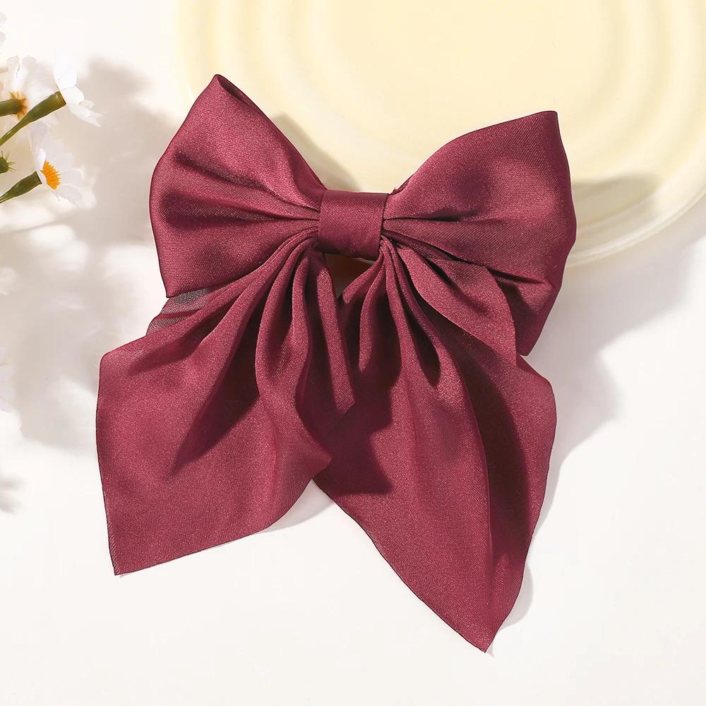 RAINBOW BOWS 4.9inch Bowknot Hair Clip for Womens Sweet Ponytail Hairgripes Girls Solid Color Satin Butterfly Dress Barrettes