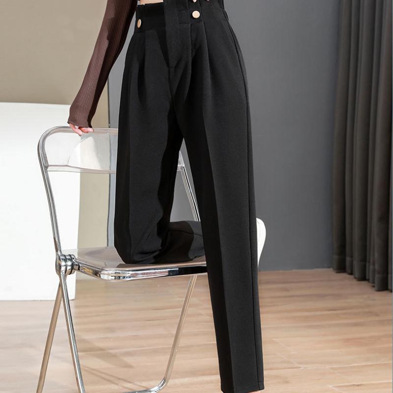 Spring Autumn Korean Loose Casual Suit Pants Women's Straight Pants High-waist Trousers Elegant Simple Solid Color Commuting wind