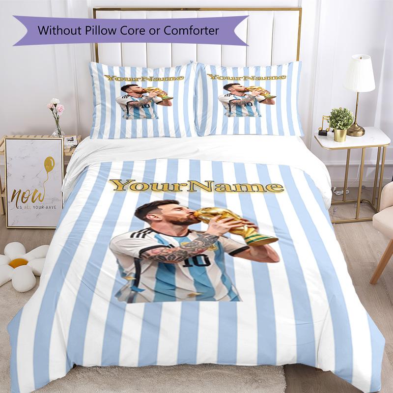 Messi 450 Customize your name Bedding Set Breathable Duvet Cover with Pillowcases Home Decoration Birthday Gift