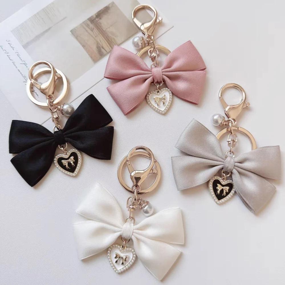 1pc, Imitation Pearl Keychain Sweet Fashion Ribbon Bowknot Keyring Accessories Metal Buckle Women Bag Charms Best Gifts Jewelry