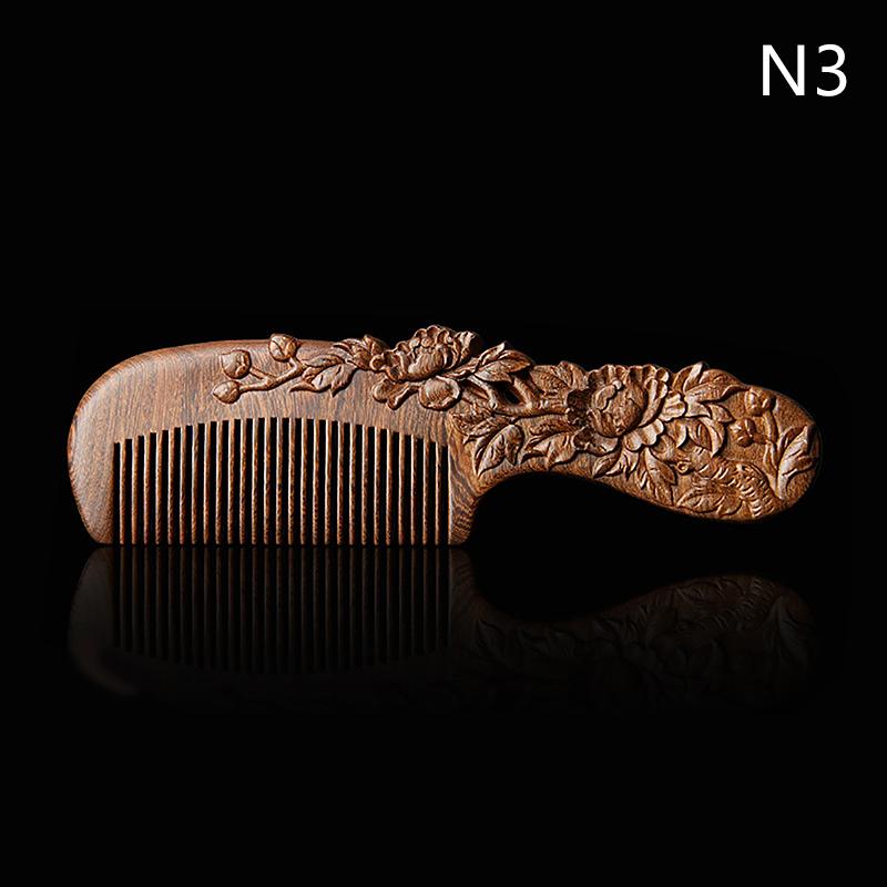 Naturlige sandeltrekammer Massivt tre Utsøkt utskjæring Lotus-kam Antistatisk skjeggkam Håndverk Hårstyling Gave's gave