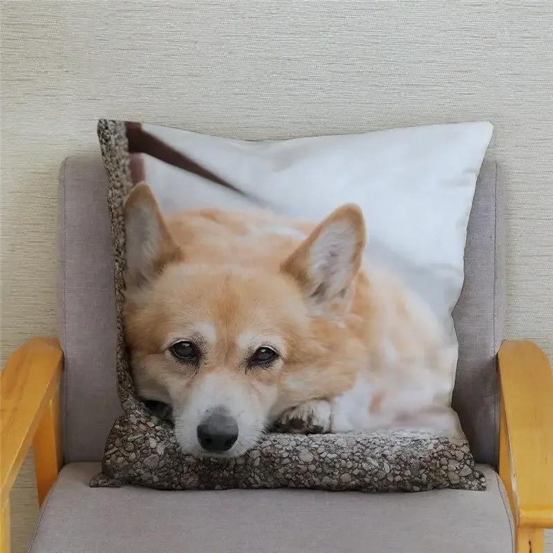 Cute Welsh Corgi Pembroke Dog Cushion Cover Pillow Case Home Decor Animal   Sofa Car