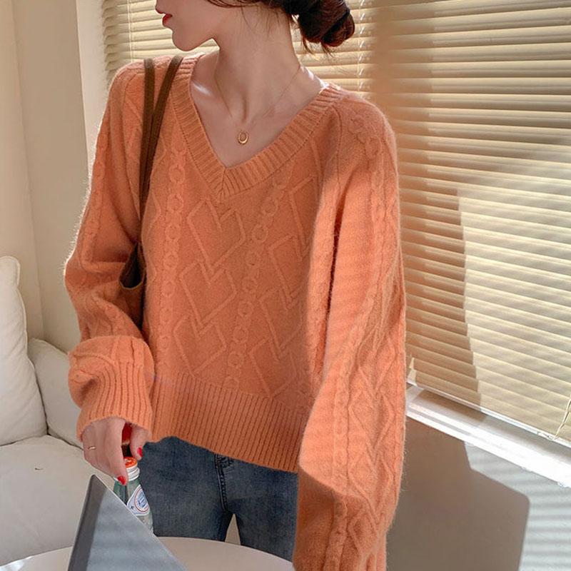 Sweater Women Loose College Style Autumn V-neck Ins Blouse Short Coat Sweater Long-sleeved Women's Clothing