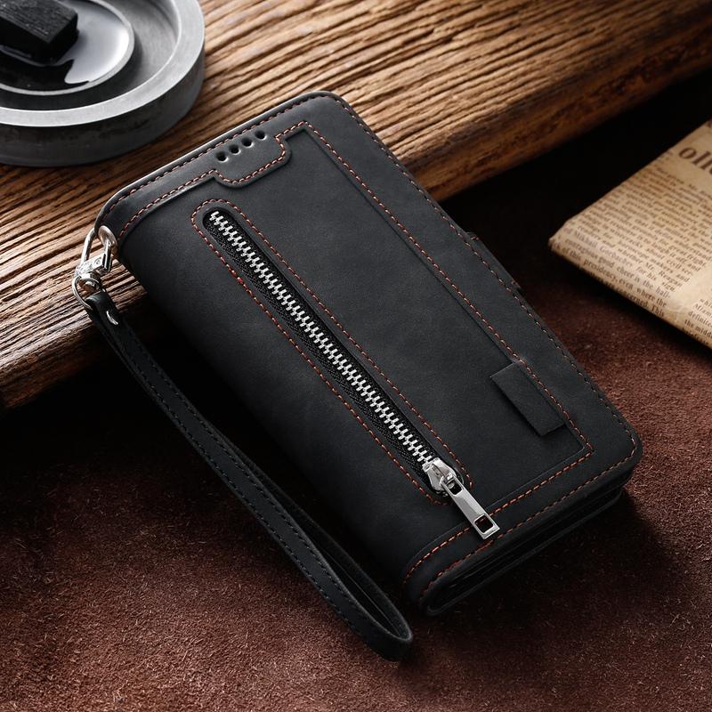 Luxusní třpytivé pouzdro na peněženku s 9 sloty na karty pro Samsung iPhone Huawei Xiaomi Redmi Zipper Leather Flip Cover