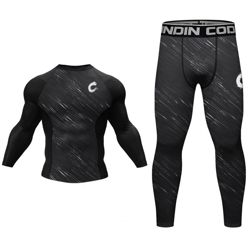 Mens 4-Piece Athletic Compression Set Long Sleeve T-Shirt Pants Quick-Dry Sportswear Running Gym Workout