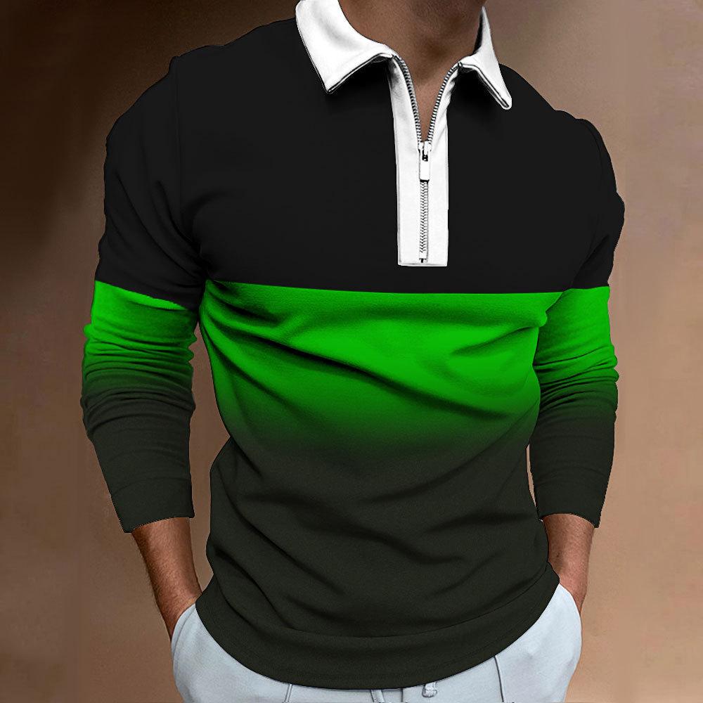 New Men's Zip Sweatshirt Casual Men's Gradient Digital Print Long Sleeve Polo