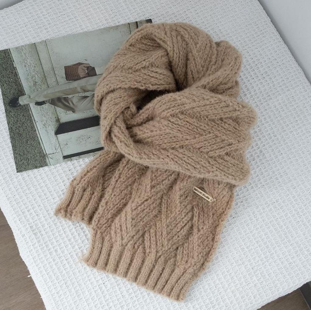 Women's Knitted Wool Blend Winter Scarf - Trendy Korean Style, High-End Cashmere Feel, Versatile for Students