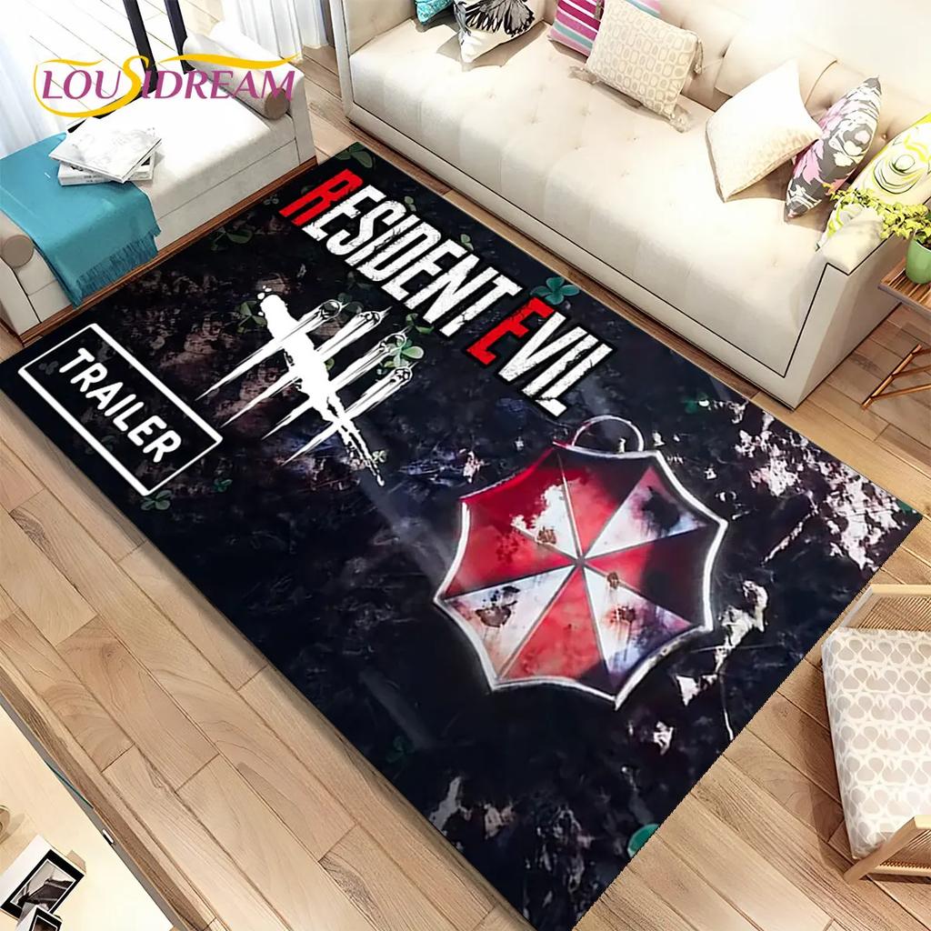 3D R-Resident Evil Games Gamer Area Rug,Carpet Rug for Living Room Bedroom Sofa Doormat Decoration, Kids Play Non-slip Floor Mat