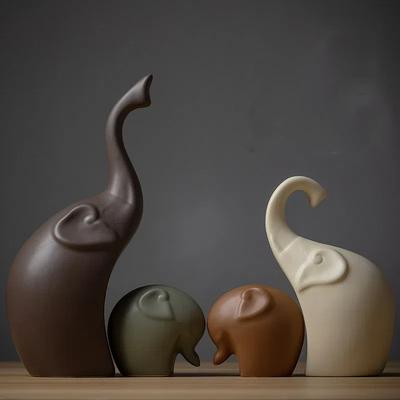 Nordic Matte Ceramic Elephant Family Figurines Modern Home Decor Animal Sculptures for Bookshelf Living Room Office Decor Gifts
