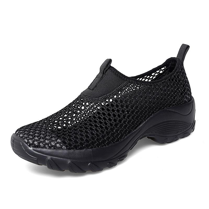 Große Größe Frühling und Sommer Fliegenstrick Damen Schuhe Mode Ein-Pedal Mesh Atmungsaktiv Wanderschuhe Freizeitschuhe Damen