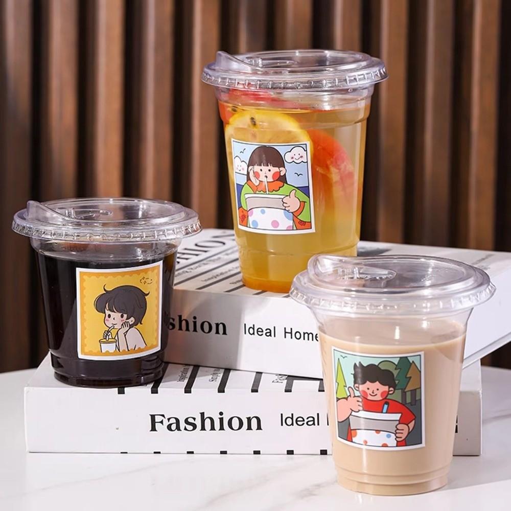 50pcs with Lids Clear Plastic Cups Leak-Proof Bubble Tea Cups New Juice Container Party Use