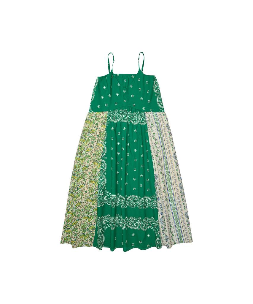 Goteu Patchwork Bandana Dress - Multi Green
