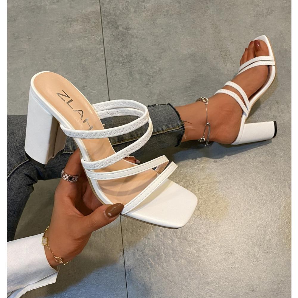 

Fashion Hot New Women Sandals Summer Luxury Brand Design Rivet High Heels Fashion Women s Thick Heel Sexy Open Toe Sandals Women Shoes 35 білий