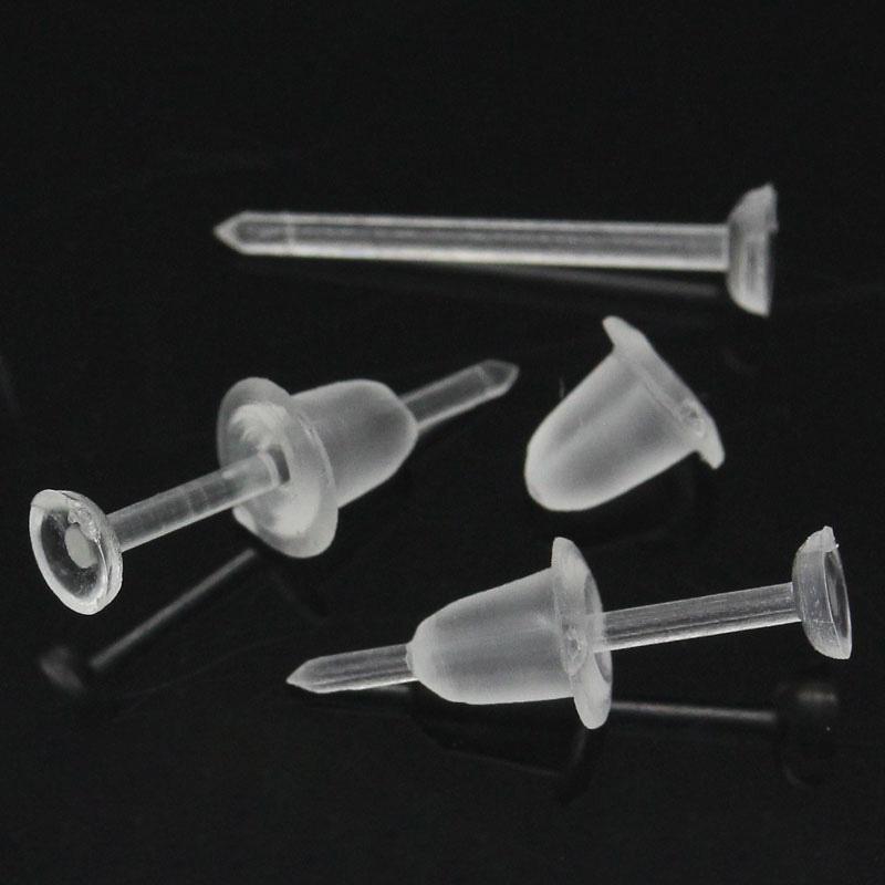50pcs Invisible Plastic Earrings Blank Pins Stud Tiny Head Findings Back Post Earnuts Pad Nickel