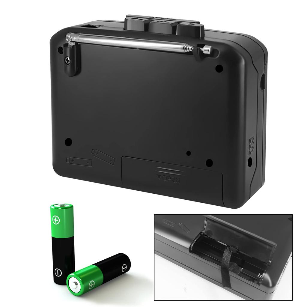 Levigo Cassette Portable Tape Includes USB Black Player, Radio, AM/FM Radio, Playback, Lightweight, Compact, Cable,