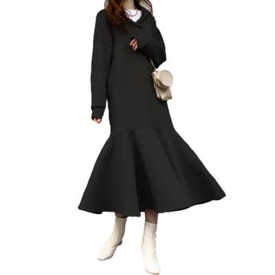 Meerjungfrauenlänge Kapuzenparka Lange Ärmel mit Taschen Tägliche Nutzung Erwachsene Silhouette Raumkoordination Kleid Stilvolles Glattes Langarmkleid Erwachsene Niedlich