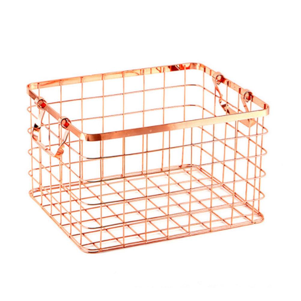 1Pcs Iron Storage Basket Nordic Style Rose Gold Laundry Towel Organizer Multi-Purpose Household Container for Kitchen Desktop