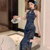 Elegant Sleeveless Retro Cheongsam Dress with Slit and Frog Buttons for Women