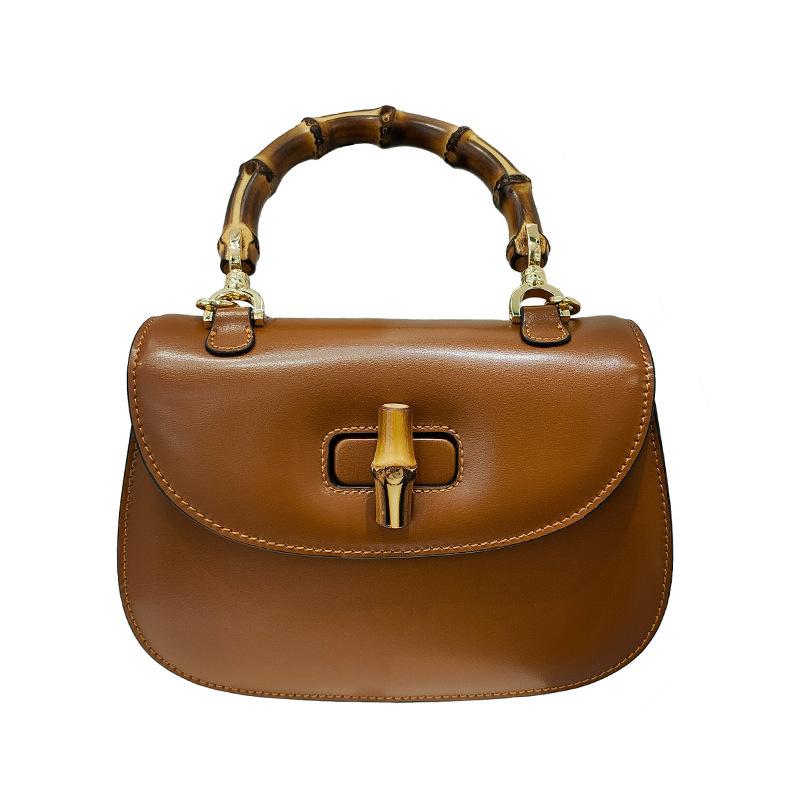 New High-end Messenger Bag Retro Simple Bamboo Bag Leather Fashion Saddle Bag Wide Shoulder Strap Single Shoulder Handbag