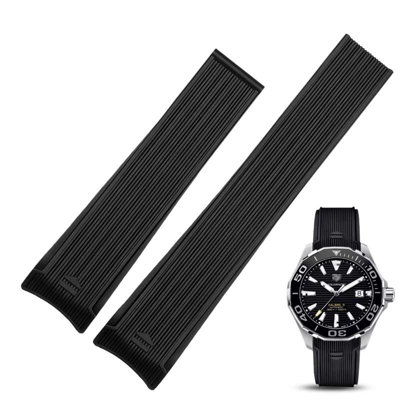 Pro TA-G HEUER AQUARACER 43MM ciferník WAY201A WAY211C WAY201B Silikonový řemínek na hodinky s ohnutým okrajem černý modrý potápěčský náramek