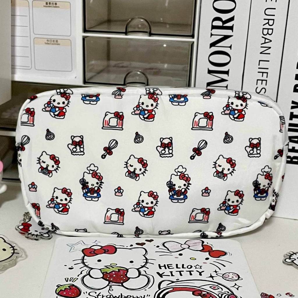 Trousse Hello Kitty en tissu grande capacité, idéale pour les étudiants et le bureau.