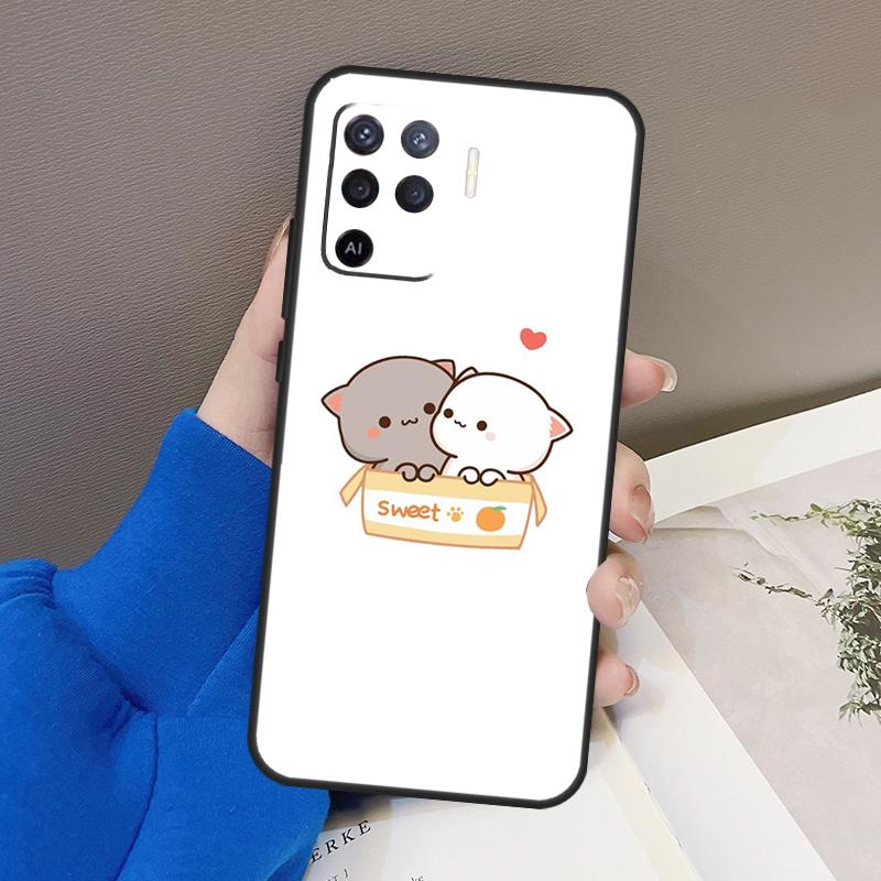 Peach Cat For OPPO Find X3 X5 Pro A9 A5 A31 2020 A15 A16 A52 A72 A1K A83 A91 A54 A74 A94 A53S Case