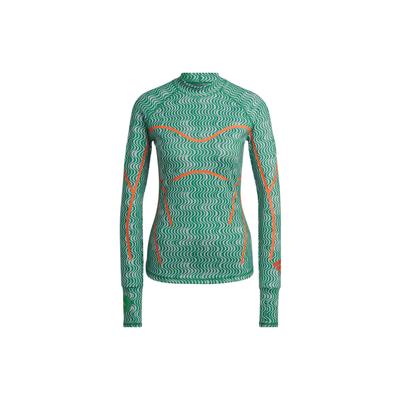 By Stella McCartney Logo Fitted High Neck Thumb Hole Sports Long Sleeve T-Shirt Women Tops Green HG6882