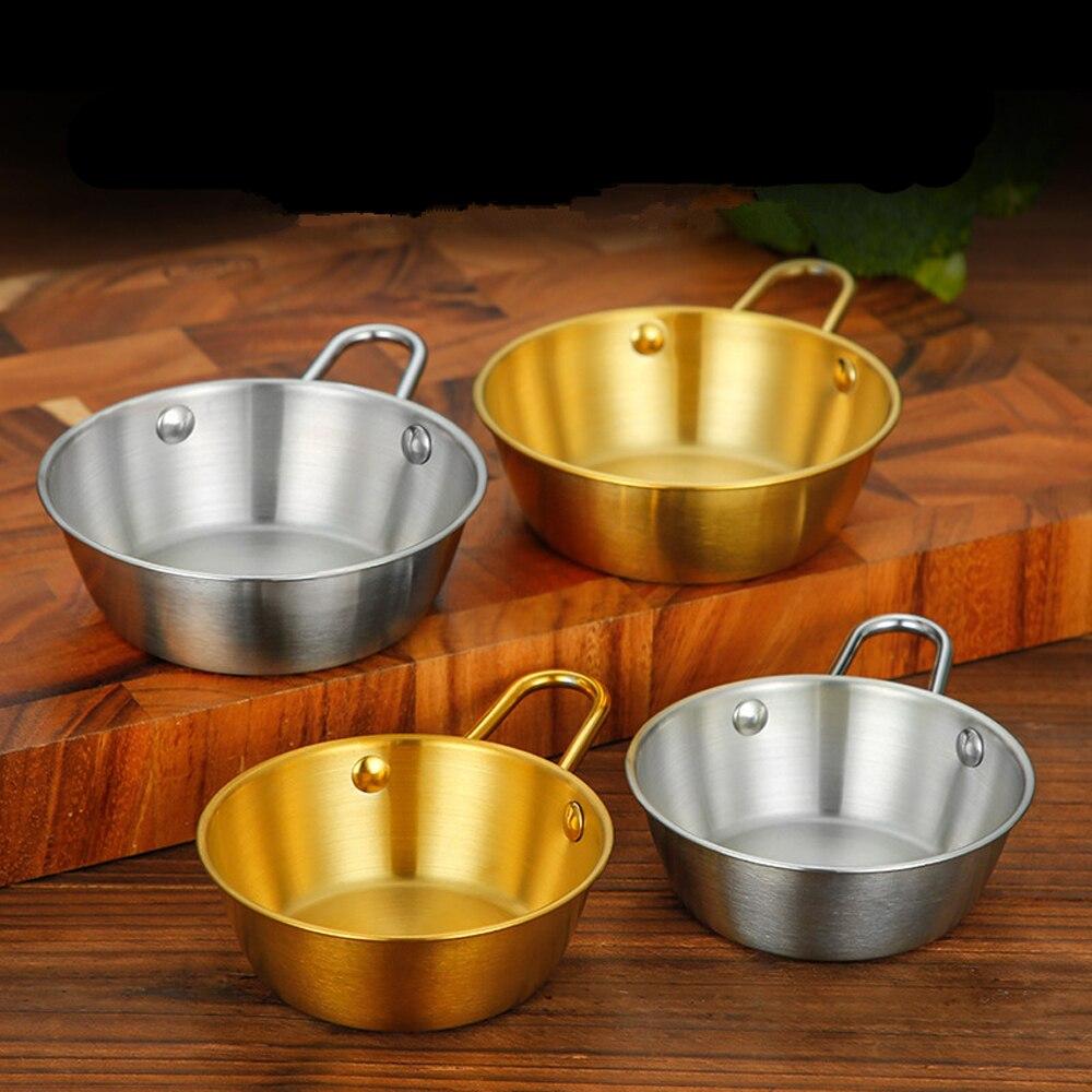Round Rice Wine Bowl with Handle Stainless Steel Household Food Sauce Bowls Cups Tableware Dinnerware Kitchen Utensils