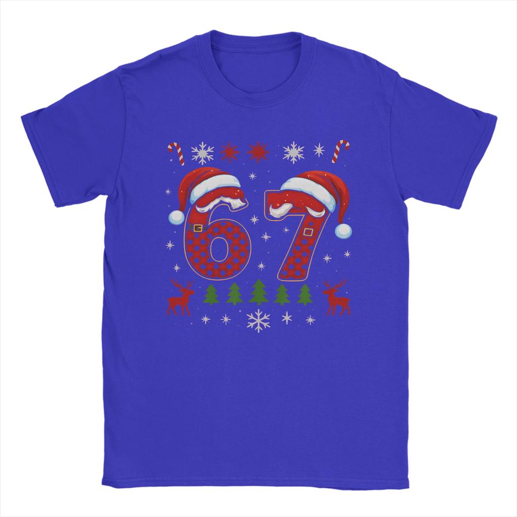 Funny 67 Six Seven Squad Meme Christmas Ugly T-Shirt Men Pure Cotton Tee Shirt Round Neck Short Sleeve T Shirt Gift Idea Clothes