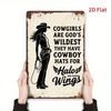 Vintage Cowgirl Halo Wings Metal Sign Rustic Iron Wall Art Home Decor 7.8x11.8 Inch