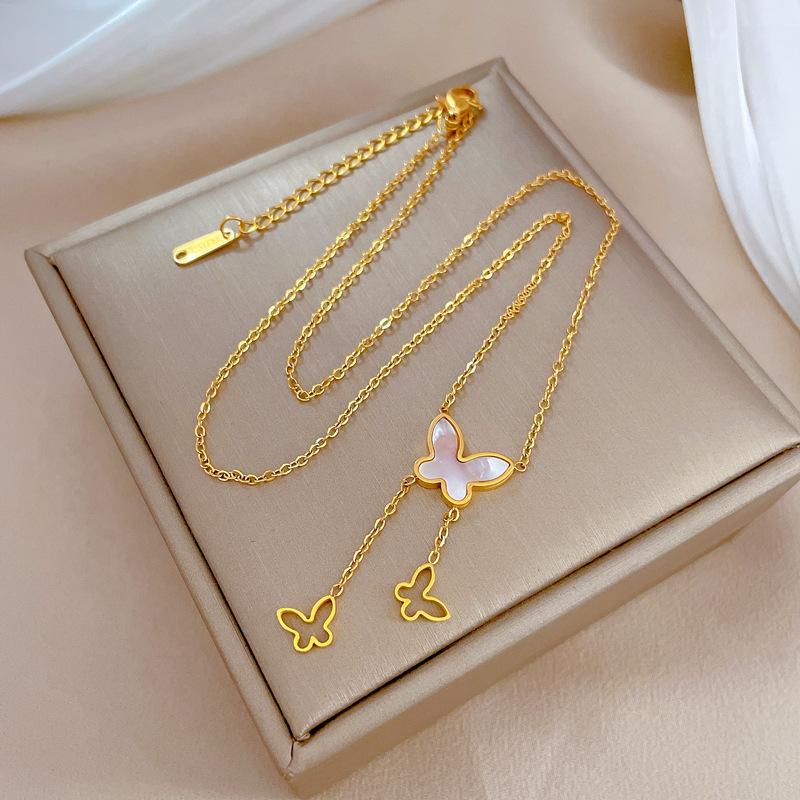 Titanium Steel Fritillary Butterfly Temperament Personality Minimalist Furnace Real Gold Necklace Female Collarbone Chain