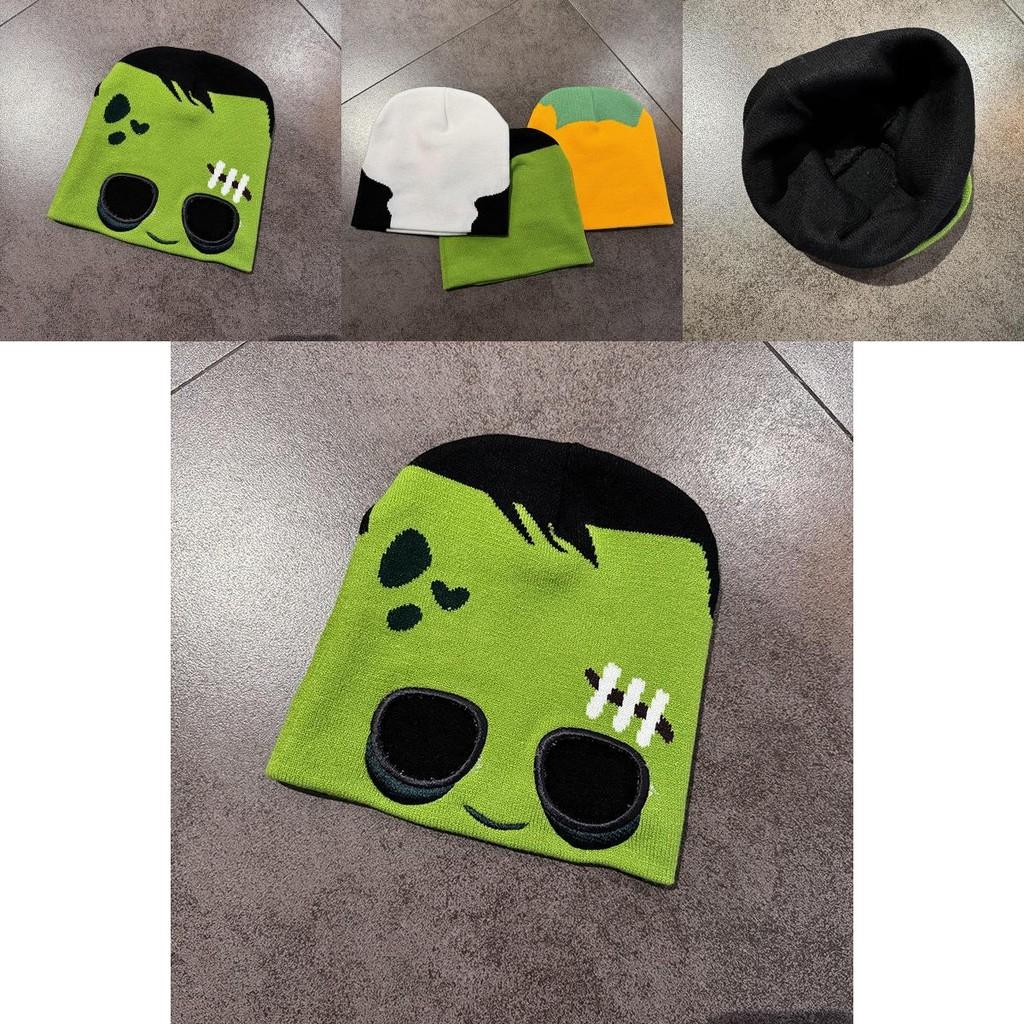 Halloween Pumpkin Skull Pattern Knit Hat With Show Eye For Winter And Fall Seasonal Wear