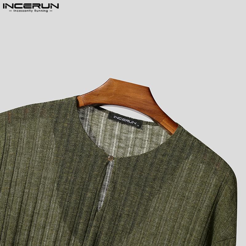 INCERUN Men Crew Neck Long Sleeve Semi-Sheer Thin Casual Tops T-shirts