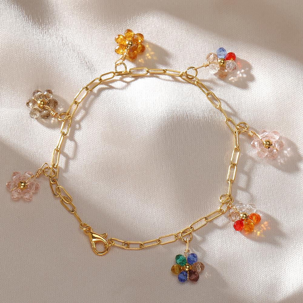 20pcs Stainless Steel Multicolor Flower Crystal Beads ABS Pearl For Jewelry Making DIY Handmade Necklace Bracelet Accessories