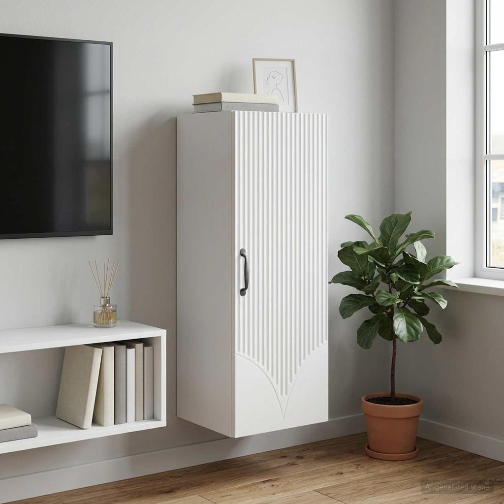 Wall Mounted Cabinet White 33 X 34.5 X 90 Cm Particleboard