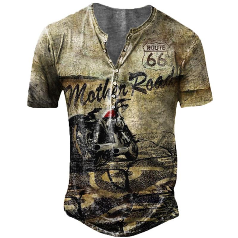 Men V Collar Button Vintage T Shirt , Summer Fashion Short Sleeve Punk T Shirt .