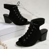 Sandals new fish mouth high heels Roman shoes lace-up shoes large size sandals
