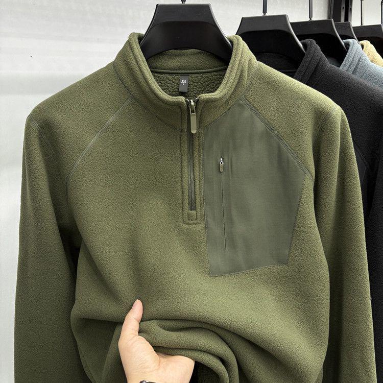 

Men s Winter Lambswool Fleece Half-Zip Sweatshirt, Stand Collar, Long Sleeve, Plus Velvet-Enhanced. 3XL (suggested 160-180 jin)