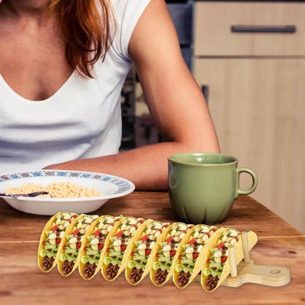 Bamboo Taco Plates Rack Handle Taco Tray Organizer Natural Appetizer Server Kit  Food