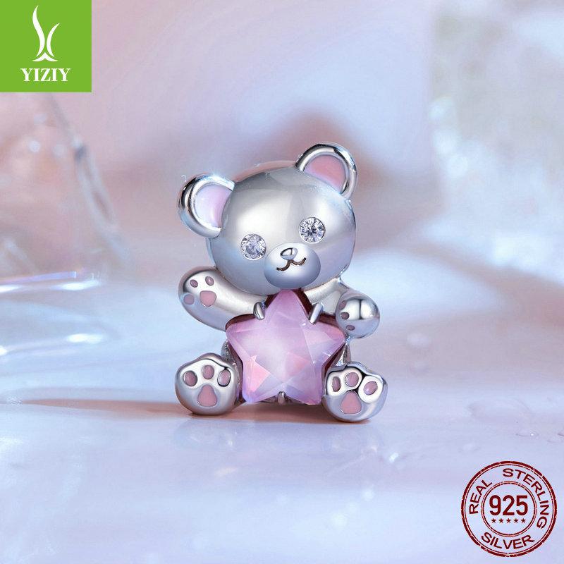 Pink Star Bear Diy Bracelet Beaded, Dream Sweet Girl Wind S925 Sterling Silver Loose Beads
