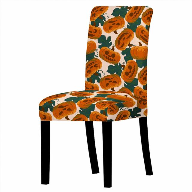 Halloween Chair Covers Dining Room Strech Elastic Pumpkin Print Chair Slipcover Elastic Cover For Kitchen Stools Party Decor