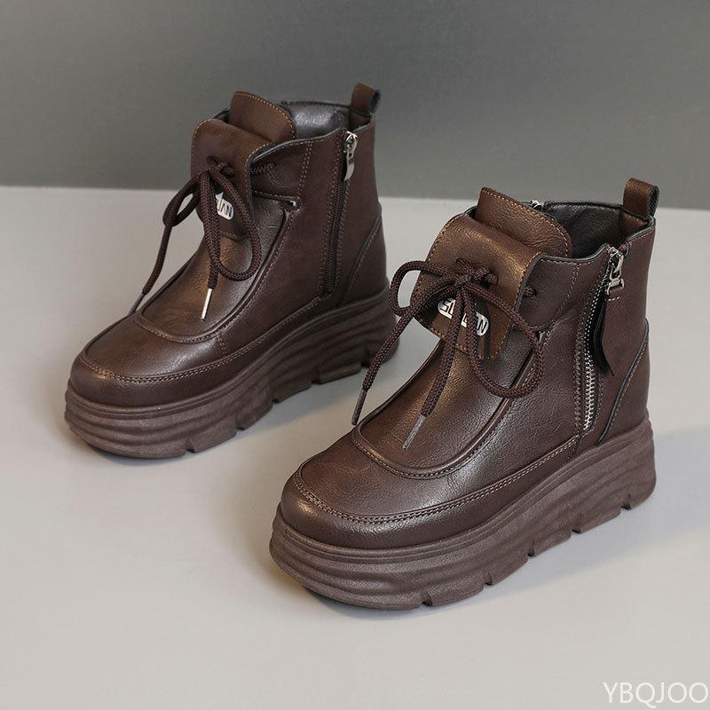 Spring Autumn High Top Interior Height Increasing Thick Soled Board Shoes Solid Color Simple Comfortable Women's Casual Shoes