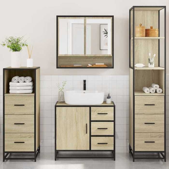 VidaXL Ensemble De Meubles De Salle De Bain 4 Pcs Chêne Sonoma, Armoire De Salle De Bain, Armoire De Rangement De Toilette, 3301286