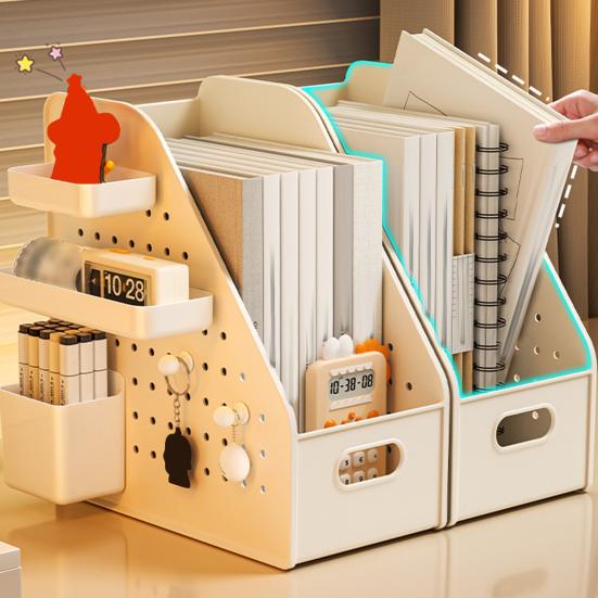 Reading Stand Multi-Grid Desktop Organizer with Elevated Base Rounded Corners to Prevent Book Tipping Macaron Colors for Kids Study Desk Accessory