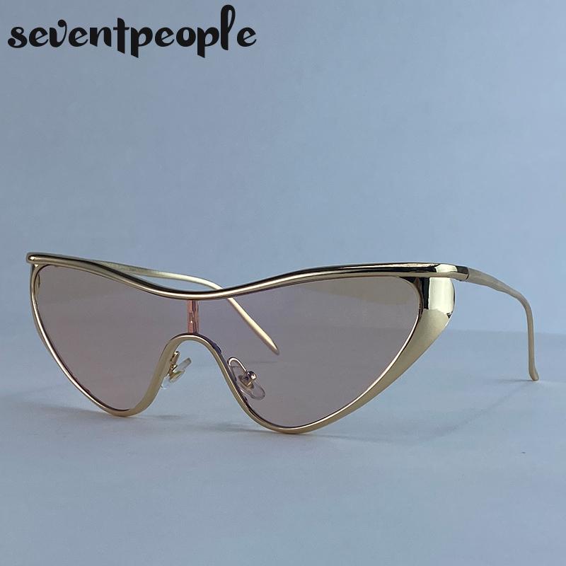 Sexy Cat Eye One-Piece Y2K Punk Sunglasses Women  Luxury Brand Trendy Steampunk Shield Sunglass Vintage Metal Shades UV400
