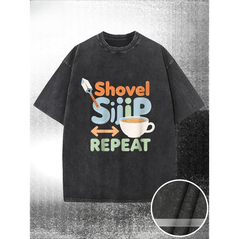 

a Playful Shovel Graphic with Vibrant Orange Lettering And a Whimsical Siip Design - a Retro Cartoon-Style Tee Adorned with a Teacup Illustration 5XL